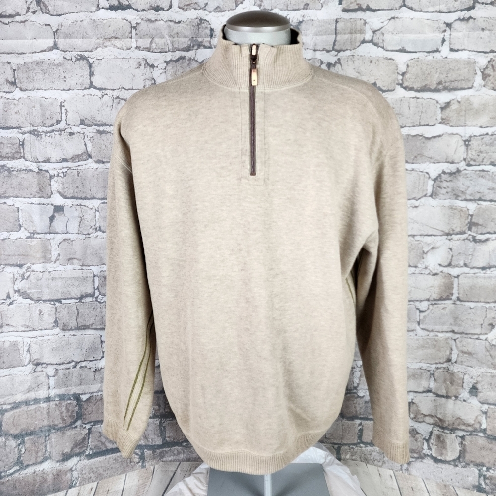 Tommy Bahama  1/4 Zip Pullover Cotton Sweater Cream Size Large - Picture 4 of 12